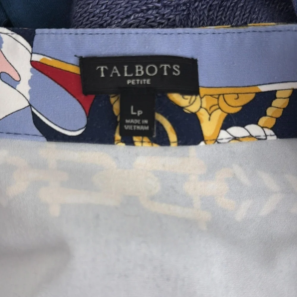 Talbots Dress Womens LP Navy Nautical Print Shift 3/4 Sleeve Stretch Petite - Picture 3 of 10